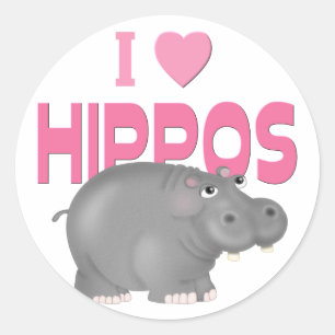 Adesivo Redondo Eu Amo Hippos