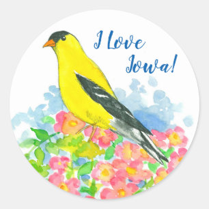 Adesivo Redondo Eu amo Iowa Goldfinch Prairie Rosa