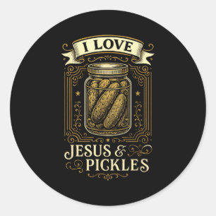 Adesivo Redondo Eu Amo Jesus & Picles - Humor Cristão Divertid