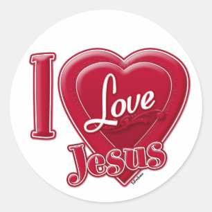 Adesivo Redondo Eu Amo Jesus Coração Vermelho