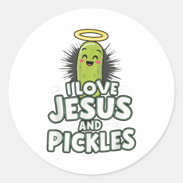 Adesivo Redondo Eu Amo Jesus E Picles (Frente)