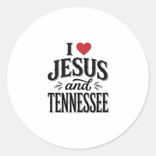 Adesivo Redondo Eu Amo Jesus e Tennessee Vintage Desenho Cristão