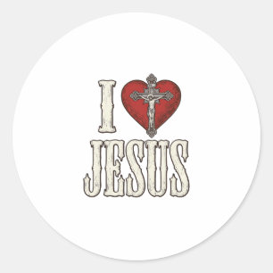 Adesivo Redondo Eu Amo Jesus Gravura Vintage Camisa de Fé Design_