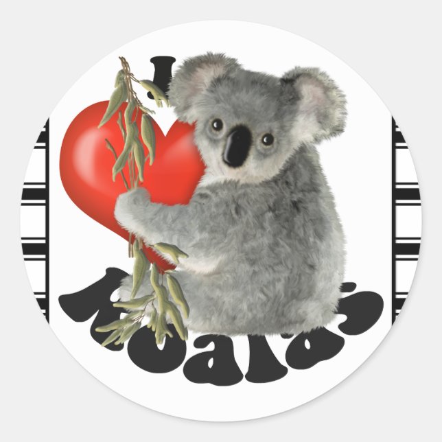Adesivo Redondo Eu Amo Koalas (Frente)