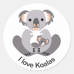 Adesivo Redondo Eu amo KOALAS - Marsupial - Aussie Wildlife - Natu