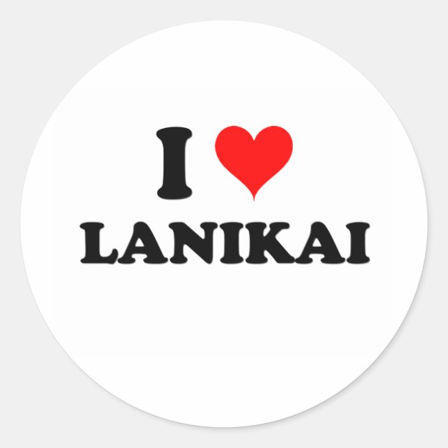 Adesivo Redondo Eu Amo Lanikai Hawaii (Frente)