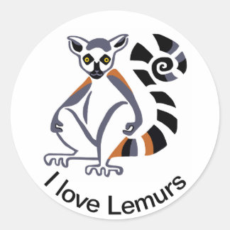 Adesivo Redondo Eu amo LEMURS - Vida Selvagem - Primato - Madagásc