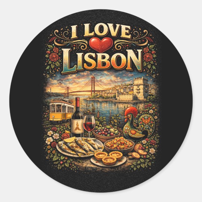 Adesivo Redondo Eu Amo Lisboa (Frente)