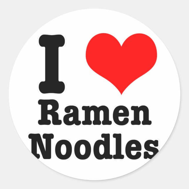 Adesivo Redondo EU AMO macarrão ramen (Frente)