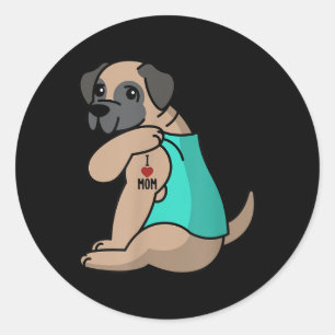Adesivo Redondo Eu Amo Mamãe Tatto Inglês Mastiff Mãe Cachorro