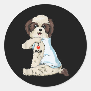 Adesivo Redondo Eu Amo Mamãe Tattoo Shih Tzu Mãe Cachorro Sobremes