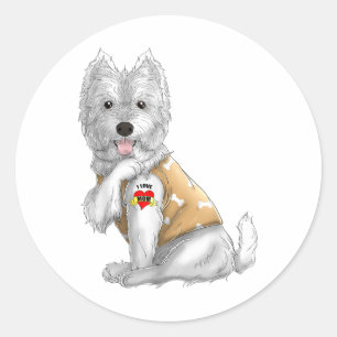 Adesivo Redondo Eu Amo Mamãe Tatuagem Camiseta de cão Engraçada Mã