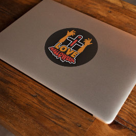 Adesivo Redondo Eu Amo Mãos Zombie Idiotas Do Halloween