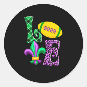 Adesivo Redondo Eu Amo Mardi Gras Xadrez de futebol Mulheres Leopa