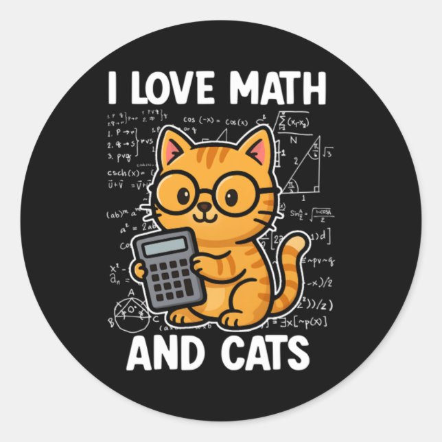 Adesivo Redondo Eu Amo Matemática E Gatos (Frente)