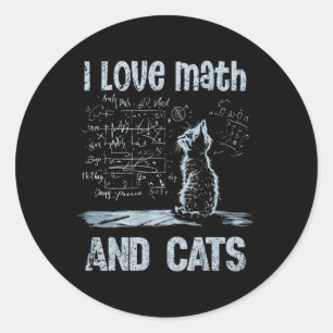 Adesivo Redondo Eu Amo Matemática E Gatos Gato Engraçado Amante Da