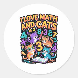 Adesivo Redondo Eu Amo Matemática E Gatos Professor Aluno