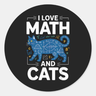 Adesivo Redondo Eu Amo Matemática E Gatos Professor Aluno Gatinho
