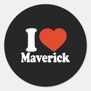 Adesivo Redondo Eu Amo Maverick, Eu Adoro Maverick, Coração Vermel