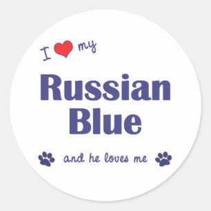 Adesivo Redondo Eu amo meu azul do russo (o gato masculino)
