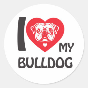 Adesivo Redondo Eu Amo Meu Bulldog - Engraçado E Bonito Presente D