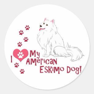 Adesivo Redondo Eu Amo Meu Cachorro Esquimó Americano!