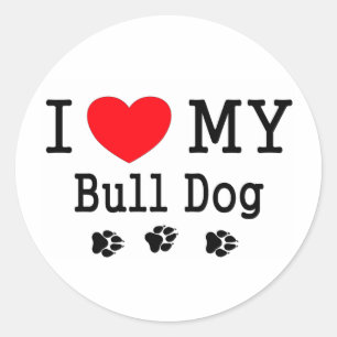 Adesivo Redondo Eu amo meu cão de Bull!