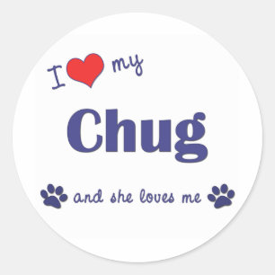 Adesivo Redondo Eu amo meu Chug (o cão fêmea)