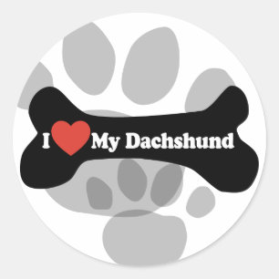Adesivo Redondo Eu amo meu Dachshund - osso de cão