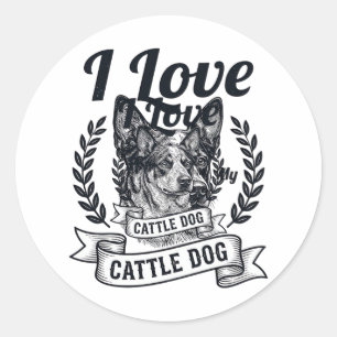 Adesivo Redondo Eu Amo Meu Design de Gravura Vintage Cattle Dog_1