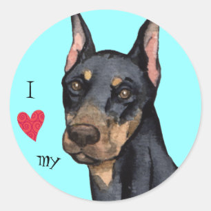Adesivo Redondo Eu amo meu Doberman