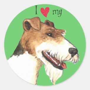 Adesivo Redondo Eu amo meu Fox Terrier do fio