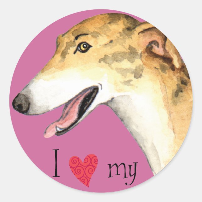 Adesivo Redondo Eu amo meu Greyhound (Frente)