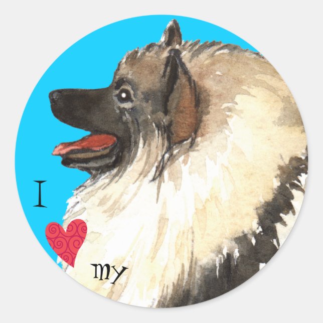 Adesivo Redondo Eu amo meu Keeshond (Frente)