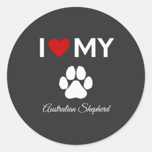 Adesivo Redondo Eu amo meu nome personalizado de cão pastor austra