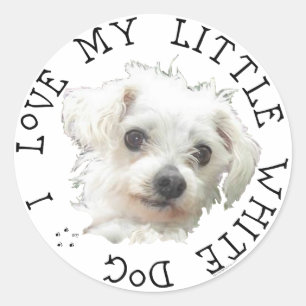 Adesivo Redondo Eu Amo Meu Pequeno Cachorro Branco - Maltês