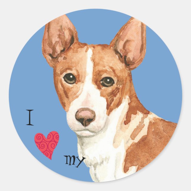 Adesivo Redondo Eu Amo meu Podengo Português (Frente)