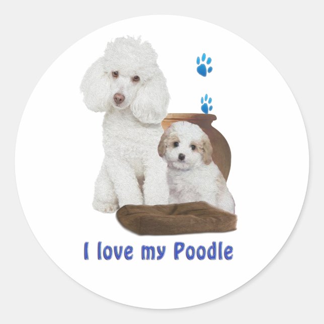 Adesivo Redondo Eu amo meu Poodle (Frente)