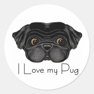 Adesivo Redondo Eu amo meu Pug preto