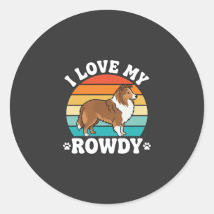 Adesivo Redondo Eu Amo Meu Sheltie Turbulento Retro Cachorro