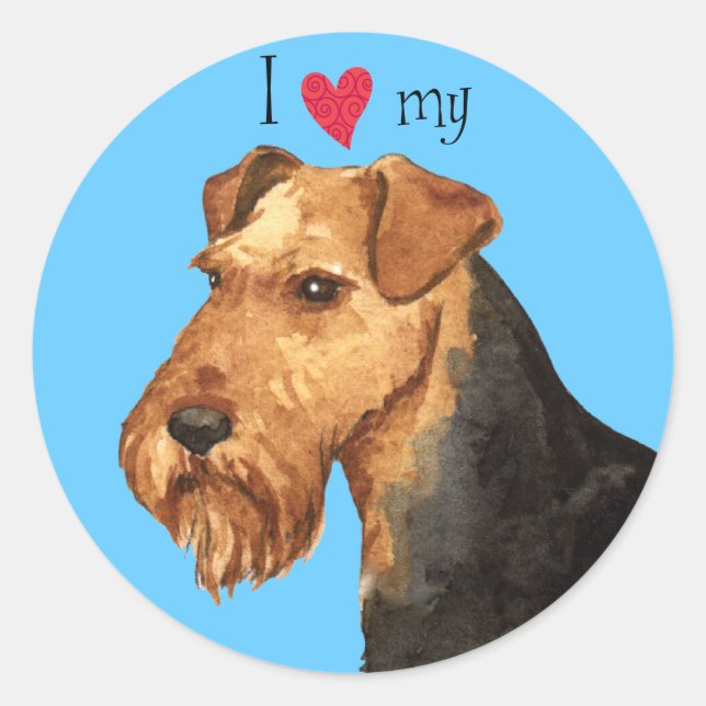 Adesivo Redondo Eu amo meu Welsh Terrier (Frente)