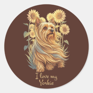 Adesivo Redondo Eu Amo Meu Yorkie – Girassol Vintage Amante de Cac