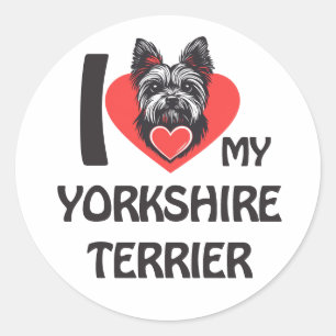 Adesivo Redondo Eu Amo Meu Yorkshire Terrier - Cachorro de Yorkshi