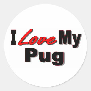 Adesivo Redondo Eu amo meus presentes e roupa do cão do Pug