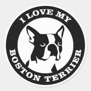 Adesivo Redondo Eu amo minha Boston Terrier