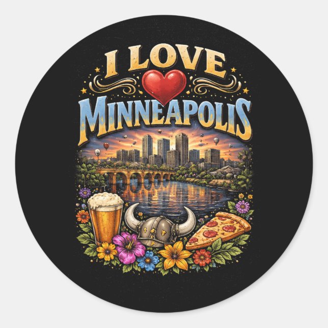 Adesivo Redondo Eu Amo Minneapolis (Frente)