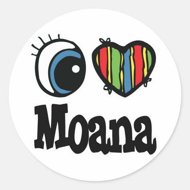 Adesivo Redondo Eu Amo Moana (Frente)