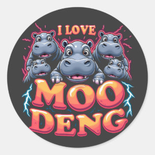 Adesivo Redondo Eu Amo Moo Deng Baby Hippo Amantes
