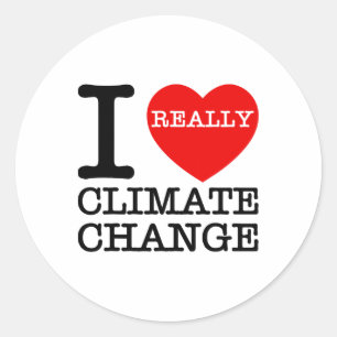 Adesivo Redondo Eu Amo Mudanças Climáticas Coração Glol Aquecendo