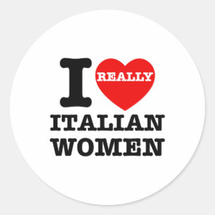 Adesivo Redondo Eu Amo Mulheres Italianas Vermelhas Coração Engraç